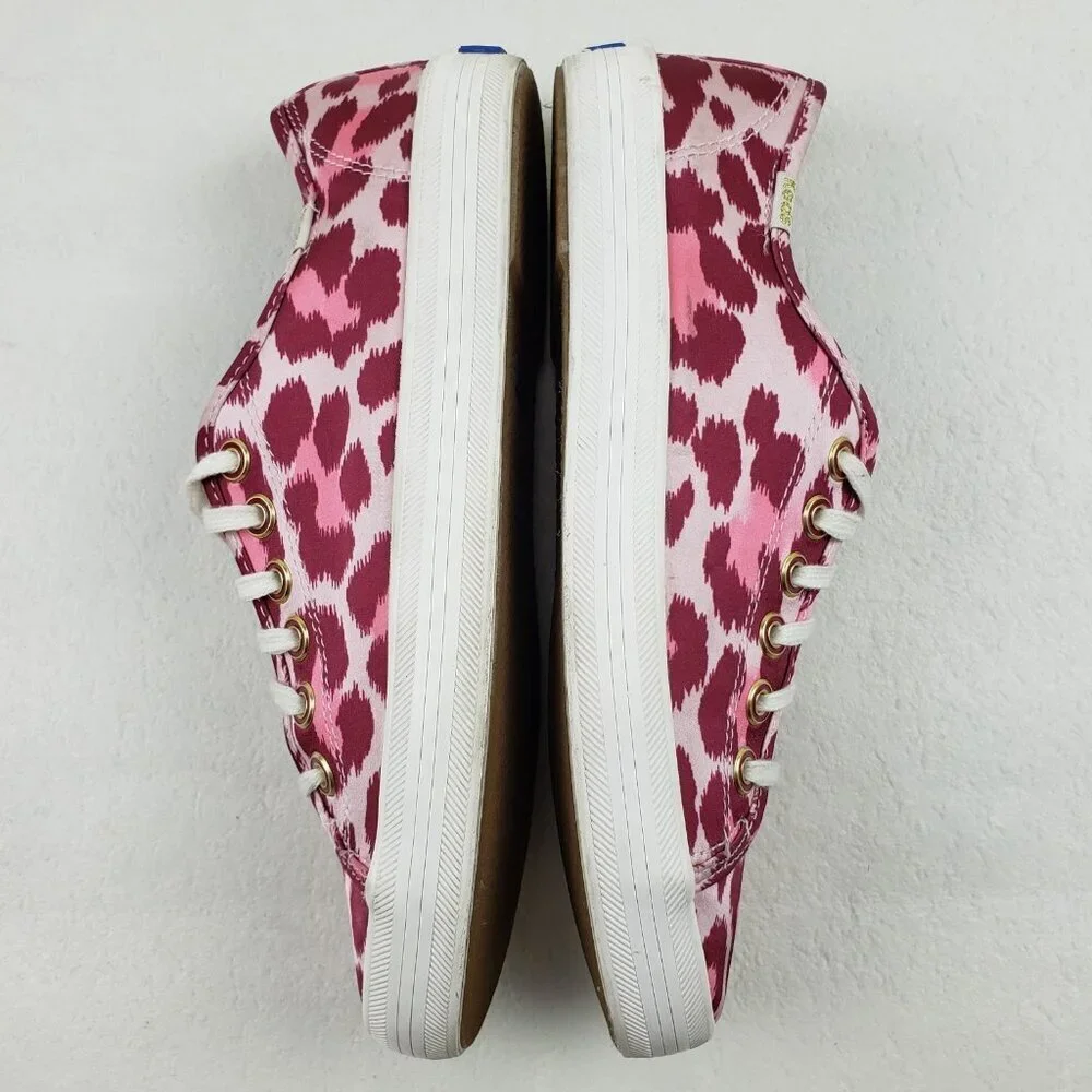 Keds x Kate Spade Kickstart Sneaker Womens 7.5 Pink Satin Leopard Print Shoe - Picture 6 of 15